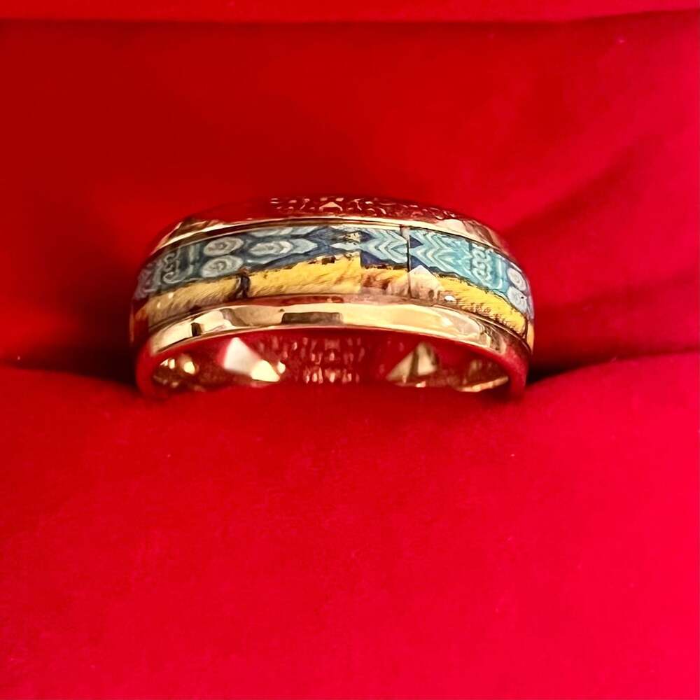 Artisan Van Gogh Starry Night Painting Gold Tone Ring Band Size 10